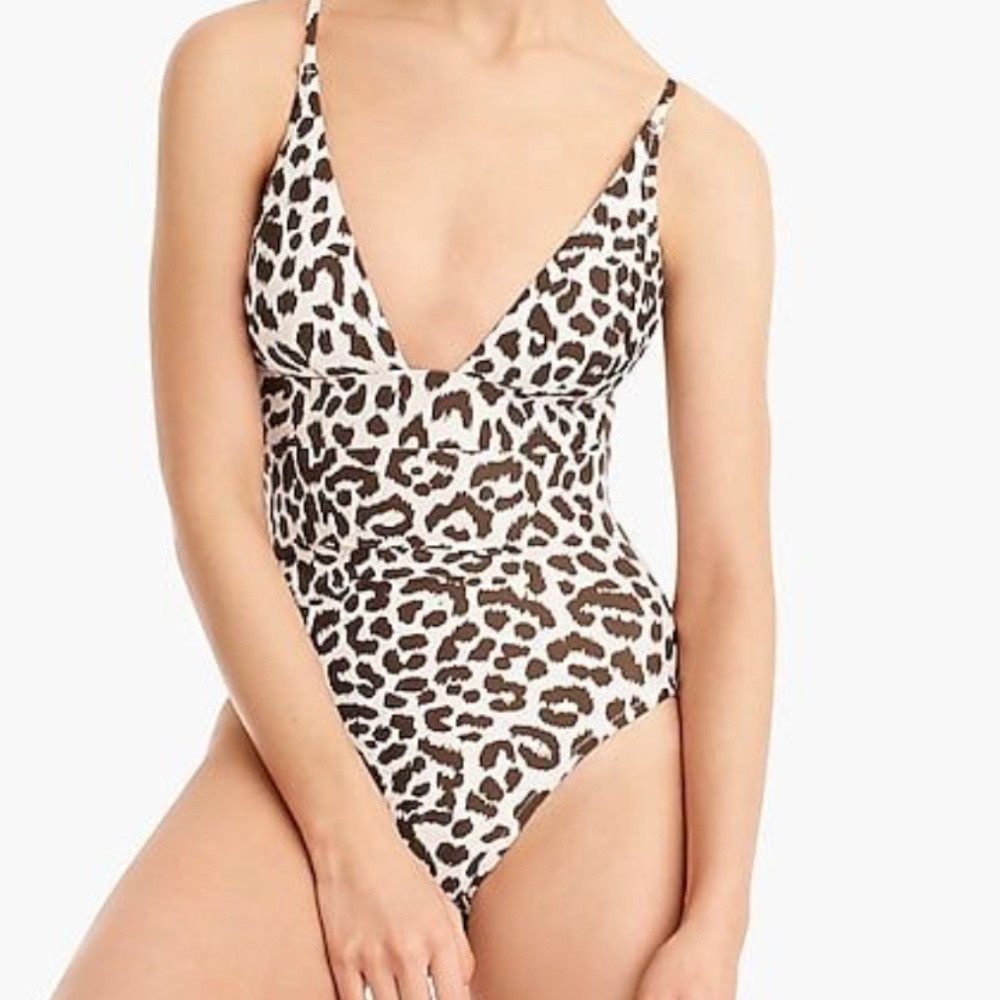 NWT J Crew Plunge Neck Cheetah Swimsuit